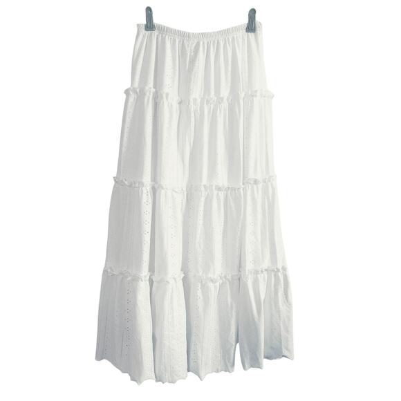 SHEIN Eyelet Lace White Ruffle Tiered Maxi Cottage Cottagecore Skirt - Sz Small - Picture 3 of 6